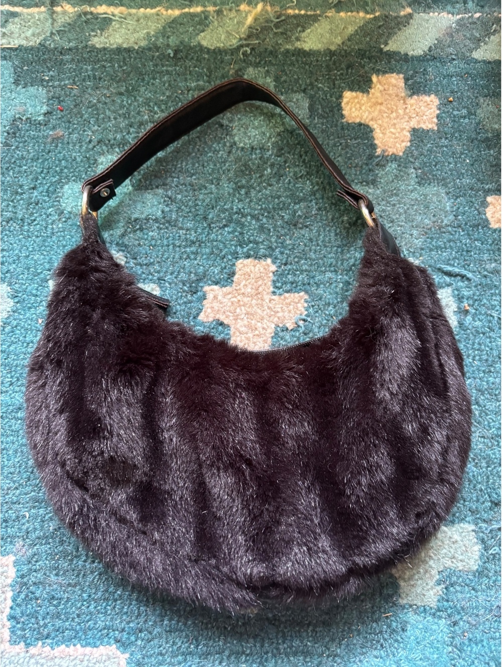 Y2K black faux fur bag